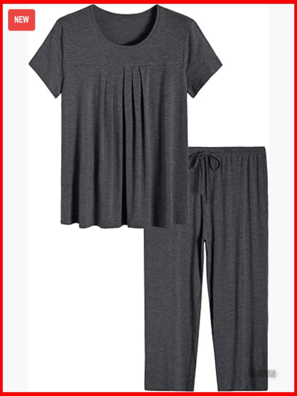 Pleated Loungewear Top and Capris Pajama Set - Soft Rayon 2-Piece